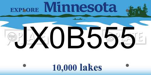 JX0B555 Minnesota License Plate