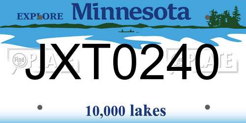 JXT0240 Minnesota License Plate