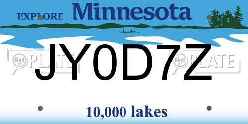 JY0D7Z Minnesota License Plate