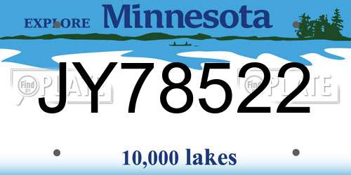 JY78522 Minnesota License Plate