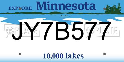 JY7B577 Minnesota License Plate