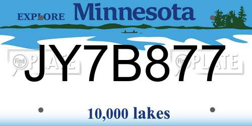 JY7B877 Minnesota License Plate