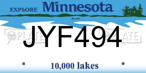 JYF494 Minnesota License Plate
