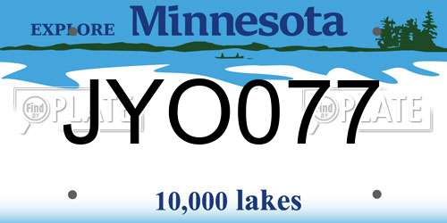 JYO077 Minnesota License Plate