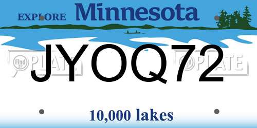 JYOQ72 Minnesota License Plate