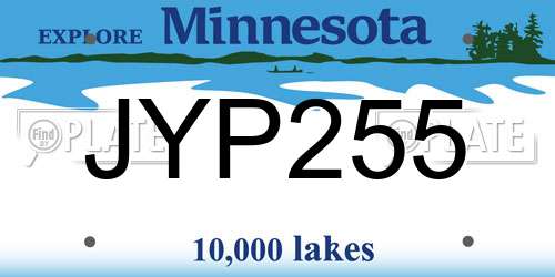 JYP255 Minnesota License Plate