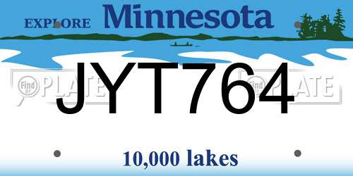 JYT764 Minnesota License Plate