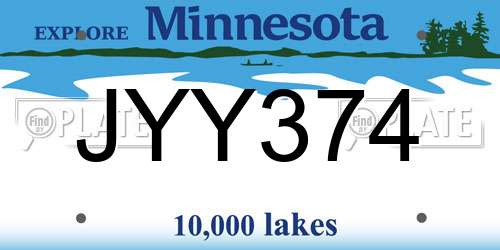 JYY374 Minnesota License Plate