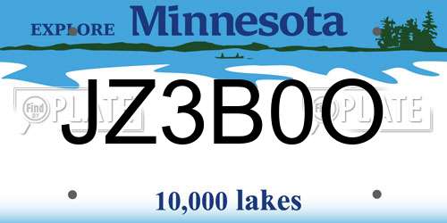 JZ3B0O Minnesota License Plate