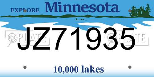JZ71935 Minnesota License Plate