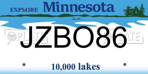 JZBO86 Minnesota License Plate