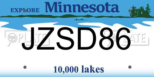 JZSD86 Minnesota License Plate