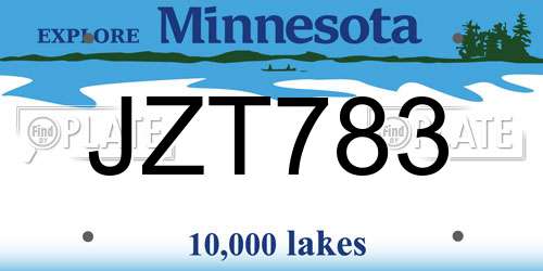 JZT783 Minnesota License Plate