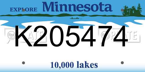 K205474 Minnesota License Plate