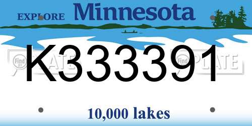 K333391 Minnesota License Plate