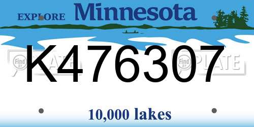 K476307 Minnesota License Plate