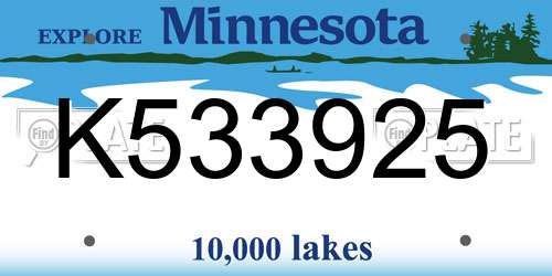 K533925 Minnesota License Plate