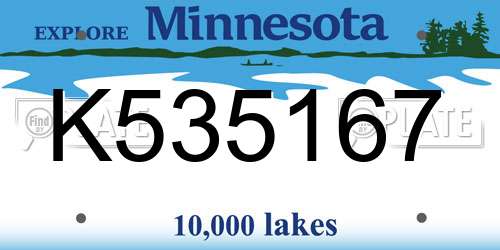 K535167 Minnesota License Plate