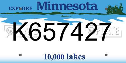 K657427 Minnesota License Plate