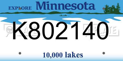 K802140 Minnesota License Plate