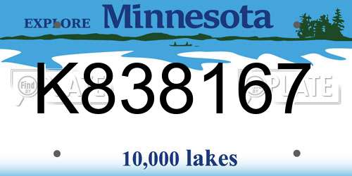 K838167 Minnesota License Plate