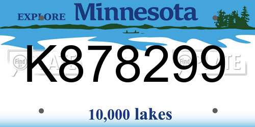 K878299 Minnesota License Plate