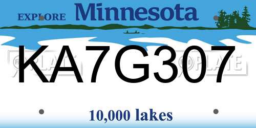 KA7G307 Minnesota License Plate