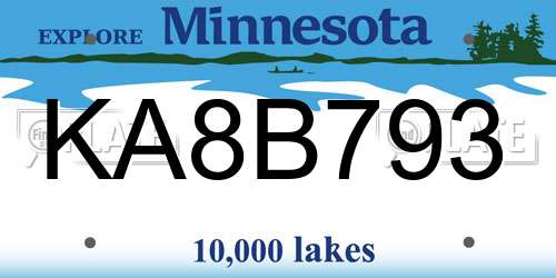 KA8B793 Minnesota License Plate