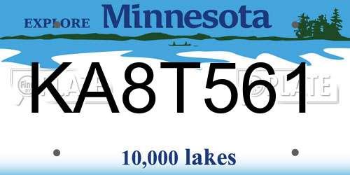 KA8T561 Minnesota License Plate