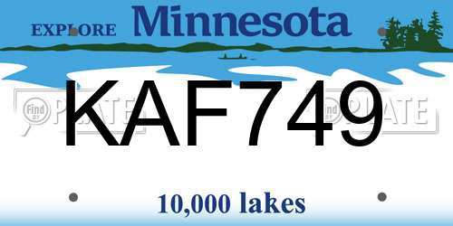 KAF749 Minnesota License Plate