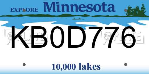 KB0D776 Minnesota License Plate