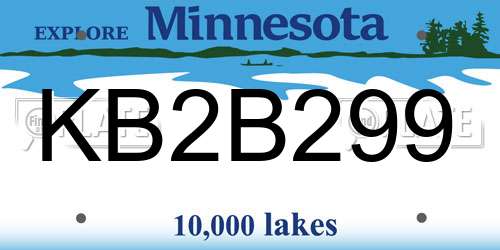 KB2B299 Minnesota License Plate