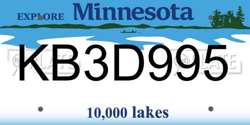 KB3D995 Minnesota License Plate