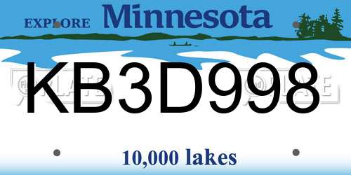 KB3D998 Minnesota License Plate