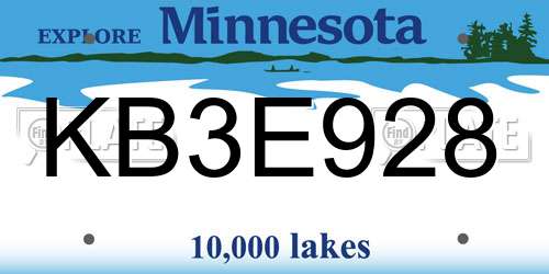 KB3E928 Minnesota License Plate
