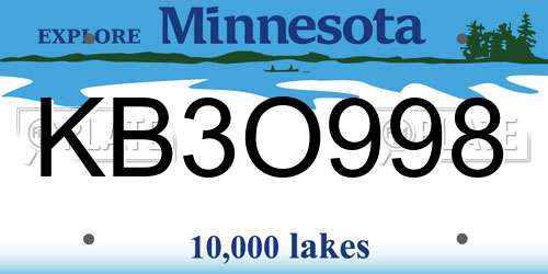 KB3O998 Minnesota License Plate