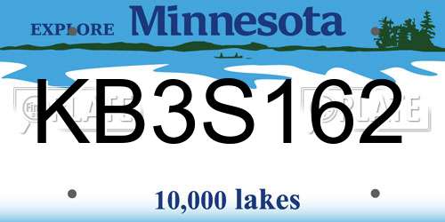 KB3S162 Minnesota License Plate