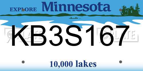 KB3S167 Minnesota License Plate