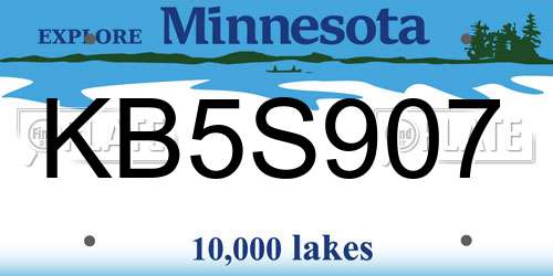 KB5S907 Minnesota License Plate