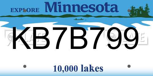KB7B799 Minnesota License Plate