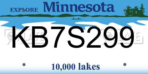 KB7S299 Minnesota License Plate