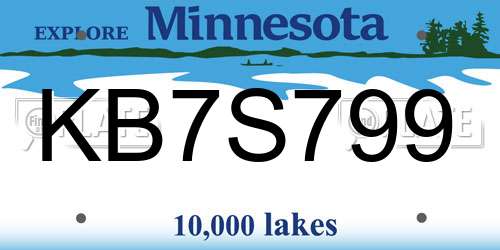 KB7S799 Minnesota License Plate