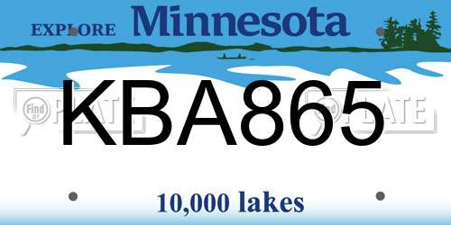 KBA865 Minnesota License Plate