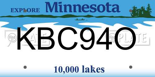 KBC94O Minnesota License Plate