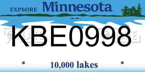 KBE0998 Minnesota License Plate