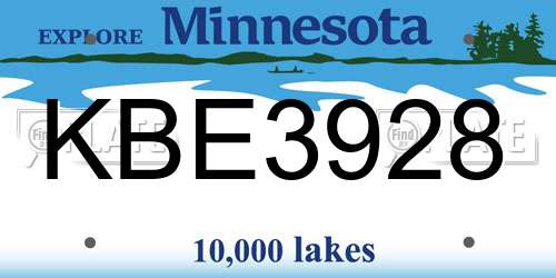 KBE3928 Minnesota License Plate
