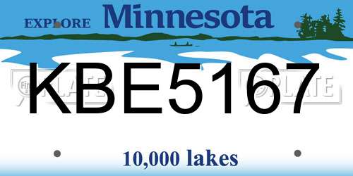 KBE5167 Minnesota License Plate