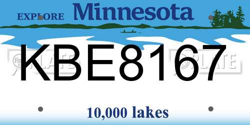 KBE8167 Minnesota License Plate