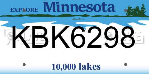 KBK6298 Minnesota License Plate