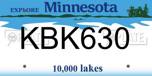 KBK630 Minnesota License Plate